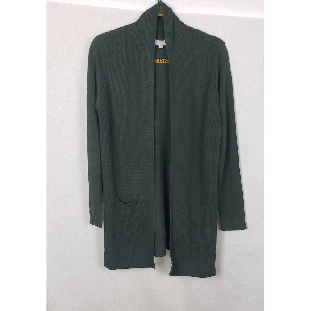 Evolution by‎ Cyrus Moss Olive Green Waffle Knit Open Front Cardigan Sweater L